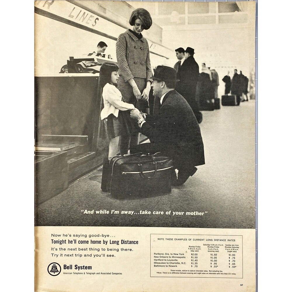 Bell Telephone system "Tonight he'll come home by long distance" Print Ad 1966